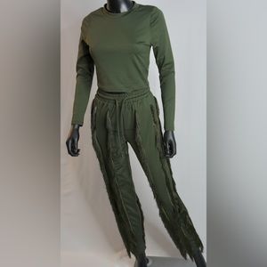 Olive Two Piece Fringe Set
